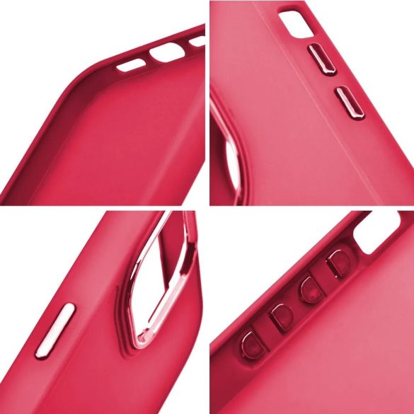 Apple iPhone 14 Plus, Szilikon tok, közepesen ütésálló, fémhatású kamera keret, Frame Case, magenta