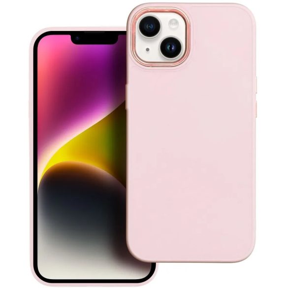 Apple iPhone 14 Pro, Szilikon tok, közepesen ütésálló, fémhatású kamera keret, Frame Case, rózsaszín