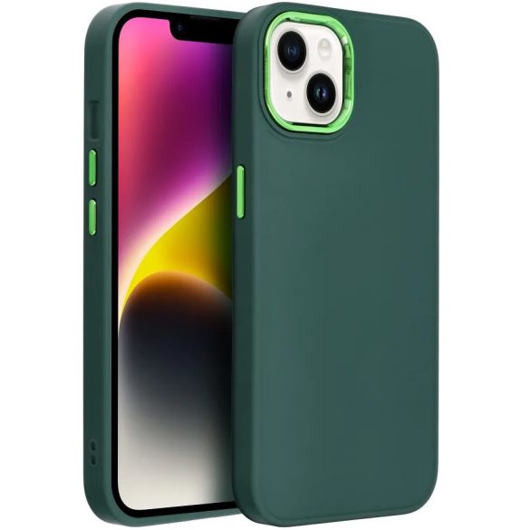 Apple iPhone 14 Pro, Szilikon tok, közepesen ütésálló, fémhatású kamera keret, Frame Case, zöld