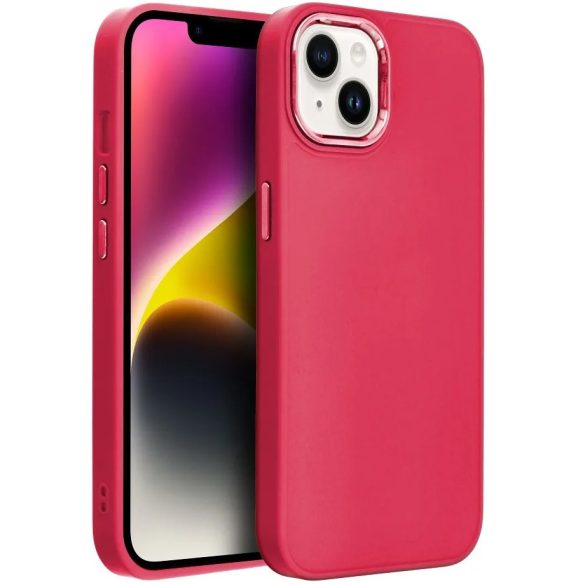 Apple iPhone 12 / 12 Pro, Szilikon tok, közepesen ütésálló, fémhatású kamera keret, Frame Case, magenta