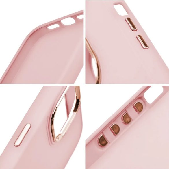 Apple iPhone 12 / 12 Pro, Szilikon tok, közepesen ütésálló, fémhatású kamera keret, Frame Case, rózsaszín