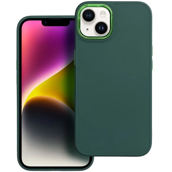 Apple iPhone 7 / 8 / SE (2020) / SE (2022), Szilikon tok, közepesen ütésálló, fémhatású kamera keret, Frame Case, zöld