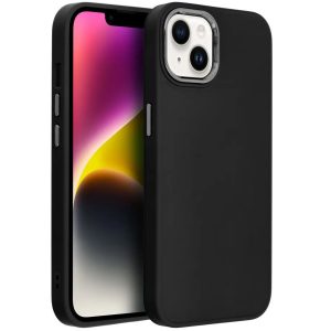 Samsung Galaxy A14 4G / A14 5G SM-A145F / A146B, Szilikon tok, közepesen ütésálló, fémhatású kamera keret, Frame Case, fekete