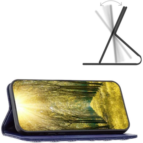 Apple iPhone 14, Oldalra nyíló tok, stand, kártyatartóval, 3D rombusz minta, Wooze Pillow, kék