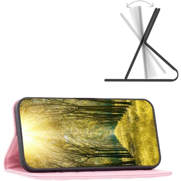 Apple iPhone 14, Oldalra nyíló tok, stand, kártyatartóval, 3D rombusz minta, Wooze Pillow, rózsaszín