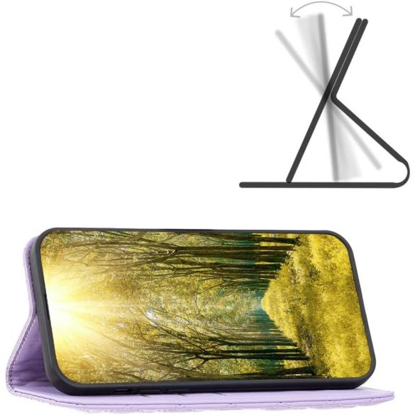 Apple iPhone 13 Pro, Oldalra nyíló tok, stand, kártyatartóval, 3D rombusz minta, Wooze Pillow, lila