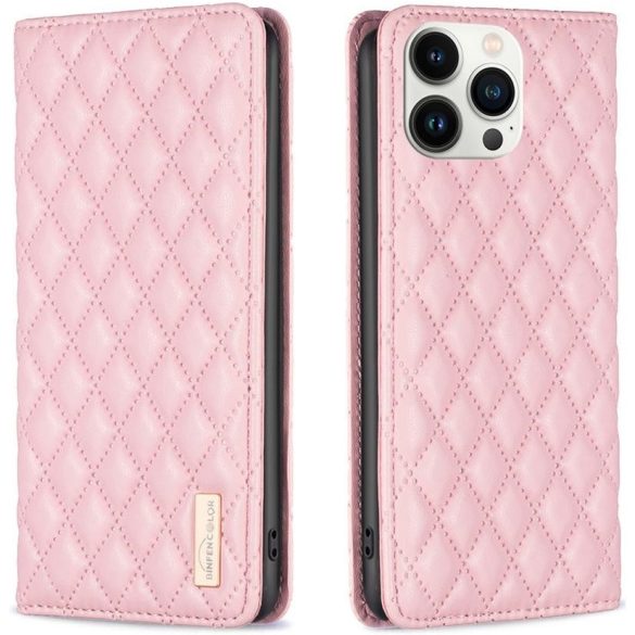 Samsung Galaxy A03 SM-A035F, Oldalra nyíló tok, stand, kártyatartóval, 3D rombusz minta, Wooze Pillow, rózsaszín