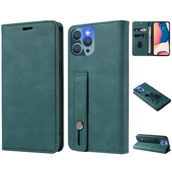 Samsung Galaxy Xcover 6 Pro SM-G736B, Oldalra nyíló tok, stand, kártyatartóval, kézpánttal, Wooze Business Plus, zöld