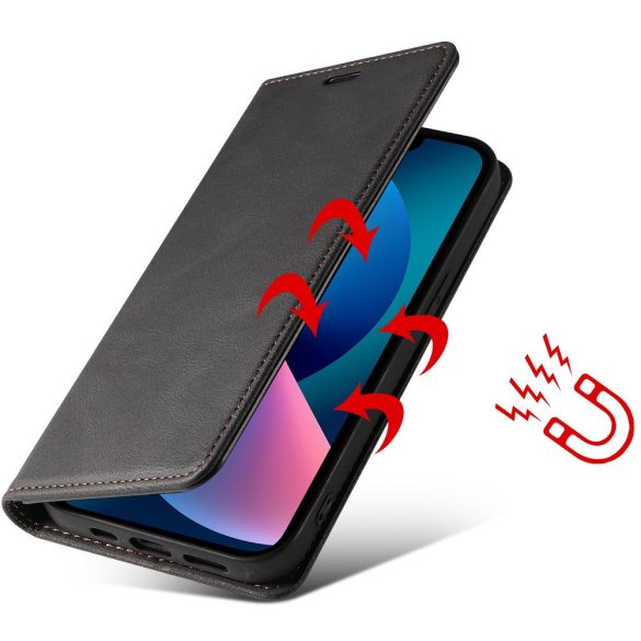 Xiaomi Redmi Note 10 / Note 10S / Poco M5s, Oldalra nyíló tok, stand, kártyatartóval, kézpánttal, Wooze Business Plus, fekete