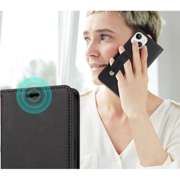 OnePlus 9, Oldalra nyíló tok, stand, kártyatartóval, kézpánttal, Wooze Business Plus, fekete