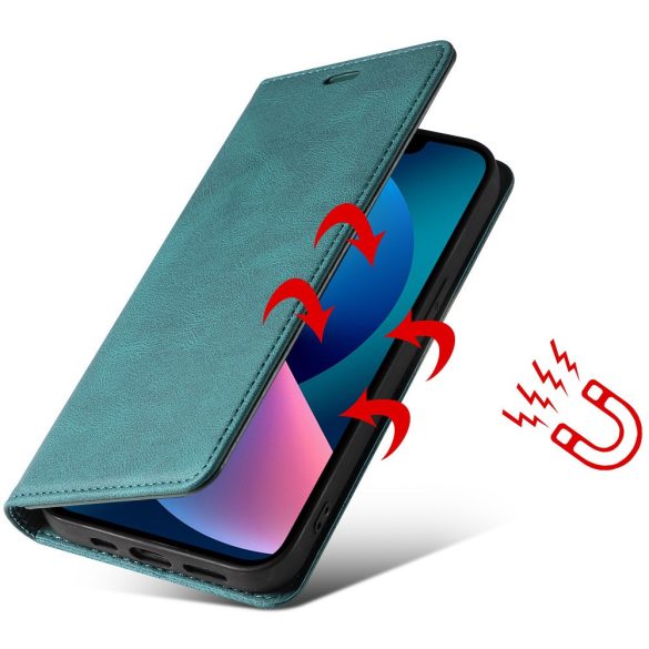 Huawei P50 Pro, Oldalra nyíló tok, stand, kártyatartóval, kézpánttal, Wooze Business Plus, zöld