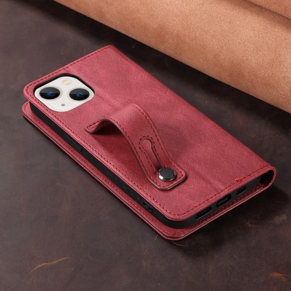 Motorola Moto G72, Oldalra nyíló tok, stand, kártyatartóval, kézpánttal, Wooze Business Plus, piros