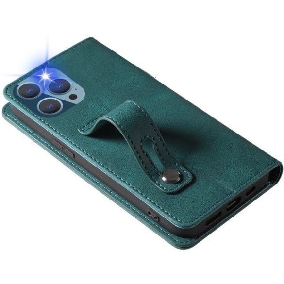 Motorola Moto G72, Oldalra nyíló tok, stand, kártyatartóval, kézpánttal, Wooze Business Plus, zöld