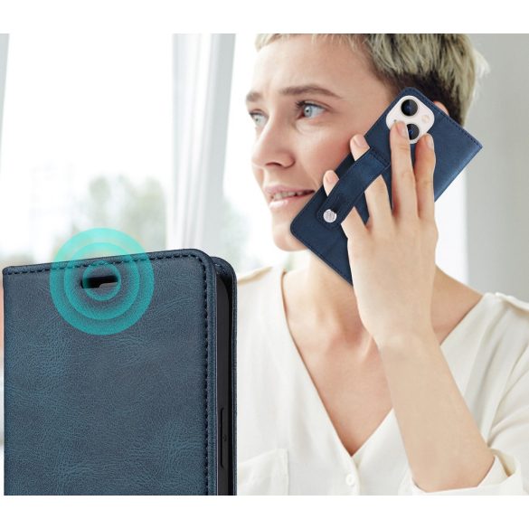 OnePlus 10 Pro, Oldalra nyíló tok, stand, kártyatartóval, kézpánttal, Wooze Business Plus, kék
