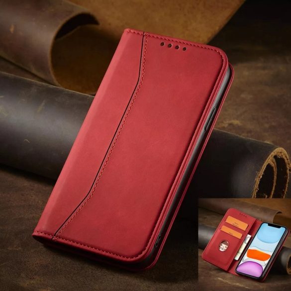 Motorola Moto G72, Oldalra nyíló tok, stand, kártyatartóval, Wooze Business, piros