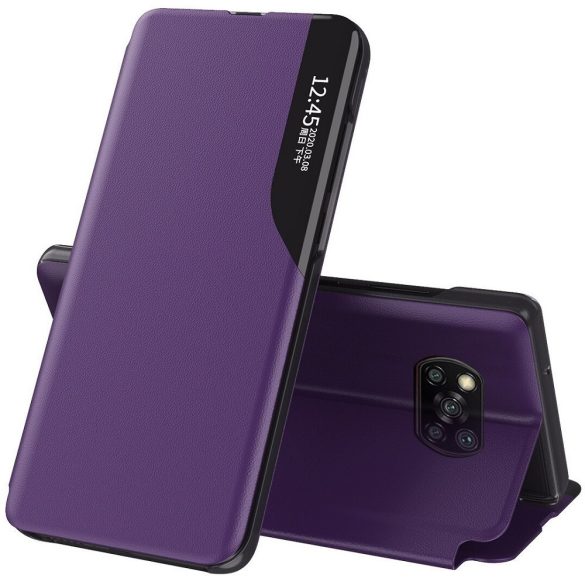 Xiaomi Redmi Note 12 5G / Poco X5 5G, Oldalra nyíló tok, stand, hívás mutatóval, Wooze FashionBook, lila