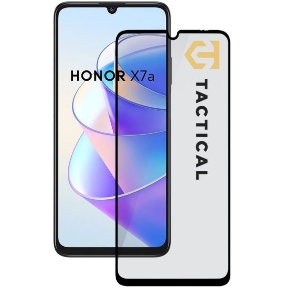 Huawei Honor X7a, Kijelzővédő fólia, ütésálló fólia (az íves részre is!), Tempered Glass (edzett üveg), Full Glue, Tactical Glass Shield 5D, fekete