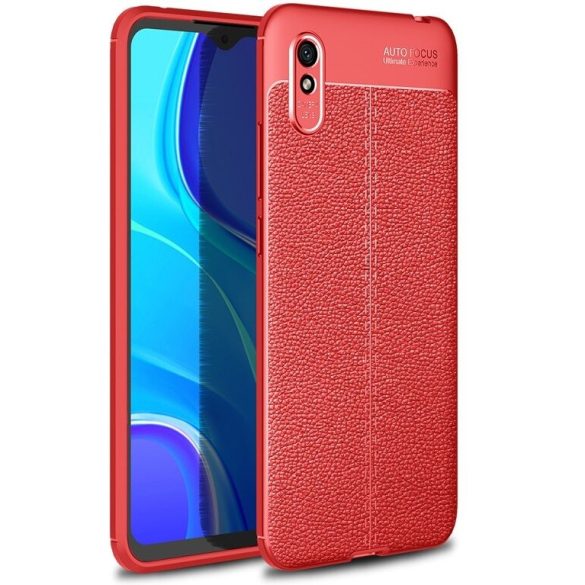 Huawei Honor X7a, Szilikon tok, bőrhatású, varrásminta, piros