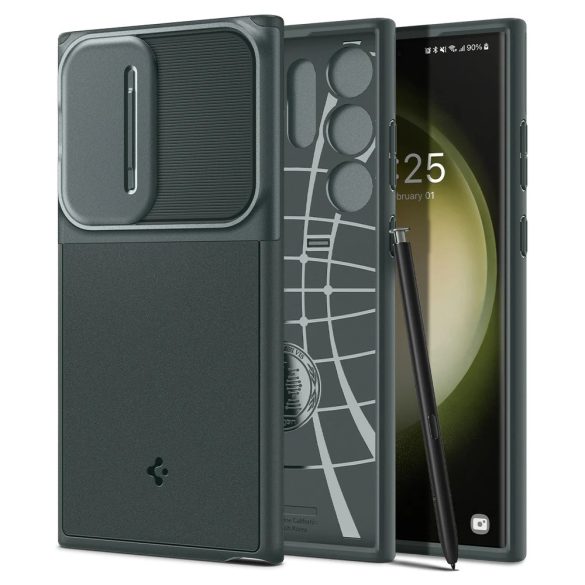 Samsung Galaxy S23 Ultra SM-S918, Szilikon tok, közepesen ütésálló, kamera védelem, Spigen Optik Armor, sötétzöld