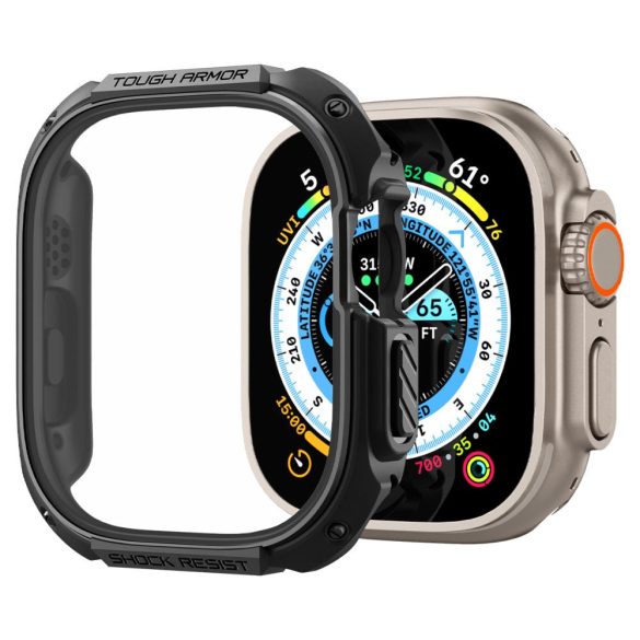 Apple Watch Ultra (49 mm), Műanyag védőkeret, szíj nélkül, közepesen ütésálló, Spigen Tough Armor, fekete