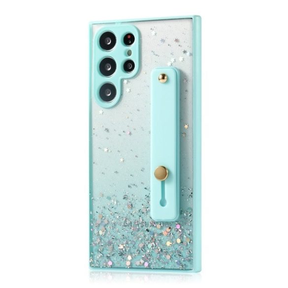 Xiaomi Redmi K60E, Szilikon tok, közepesen ütésálló, kézpánttal, színátmenetes, csillogó minta, Wooze Strap Star, mintás/menta