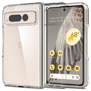 Google Pixel Fold, Műanyag hátlap védőtok + szilikon keret, Spigen Ultra Hybrid, átlátszó