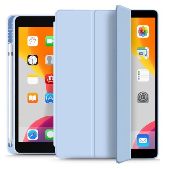 Apple iPad 10.2 (2019 / 2020 / 2021), mappa tok, Apple Pencil tartóval, Smart Case, világoskék