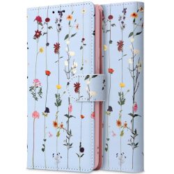   Samsung Galaxy A14 4G / A14 5G SM-A145F / A146B, Oldalra nyíló tok, stand, mágnes csattal, virágoskert minta, TP Wallett Garden, kék/színes