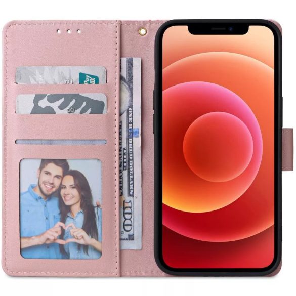 Xiaomi Redmi Note 12 4G, Oldalra nyíló tok, stand, mágnes csattal, virág minta, TP Wallett Blossom Flower, fehér/színes