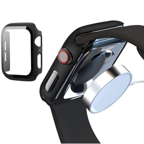 Apple Watch 7-8 (41mm), Műanyag védőkeret, kijelzővédő üveggel, szíj nélkül, TP Defense360, átlátszó