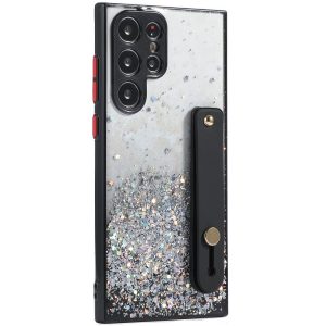 Huawei P60 / P60 Pro, Szilikon tok, közepesen ütésálló, kézpánttal, színátmenetes, csillogó minta, Wooze Strap Star, mintás/fekete