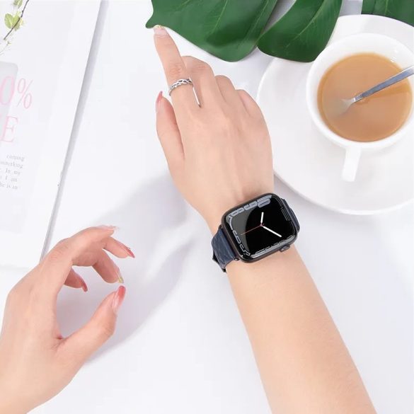 Apple Watch 1-6, SE (38 / 40 mm) / Watch 7-8 (41 mm), bőr pótszíj, gyémánt minta, Hoco WA18, rózsaszín
