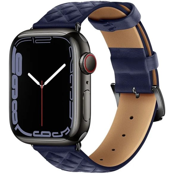 Apple Watch 1-6, SE (38 / 40 mm) / Watch 7-8 (41 mm), bőr pótszíj, gyémánt minta, Hoco WA18, sötétkék