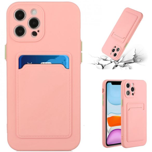 Samsung Galaxy M54 5G SM-M546B, Szilikon tok, kártyatartóval, Wooze Card Slot, rózsaszín