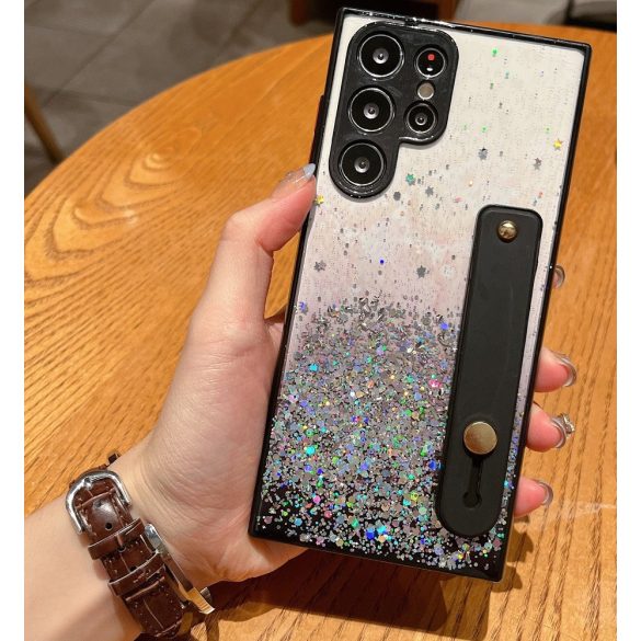 Huawei Nova 11 Pro, Szilikon tok, közepesen ütésálló, kézpánttal, színátmenetes, csillogó minta, Wooze Strap Star, mintás/fekete