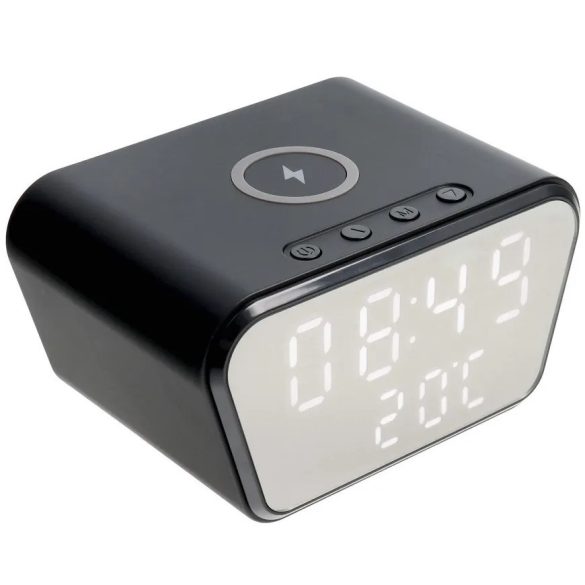 Univerzális vezeték nélküli töltő állomás, Qi Wireless, 15W, Óra funkció, Hőmérő funkció, gyorstöltés, QC 3.0, fekete