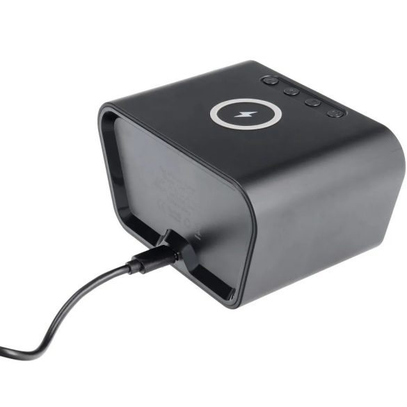Univerzális vezeték nélküli töltő állomás, Qi Wireless, 15W, Óra funkció, Hőmérő funkció, gyorstöltés, QC 3.0, fekete