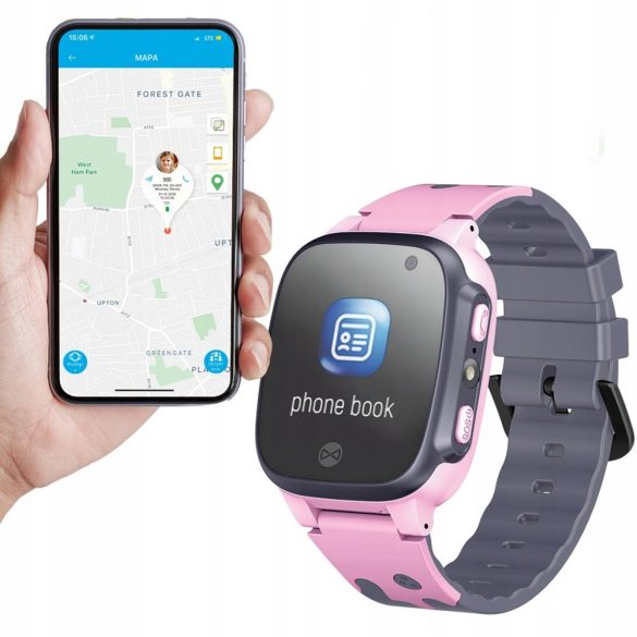 Bluetooth okosóra, Gyerekeknek, Érintő kijelző, aktivitás mérő, GPS lokátor, Forever Call Me 2, rózsaszín