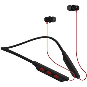 Bluetooth sztereó fülhallgató, v5.3, sportoláshoz, mikrofon, funkció gomb, hangerő szabályzó, zajszűrővel, mágneses, vízálló, Wooze Sport NeckBand, fekete/piros