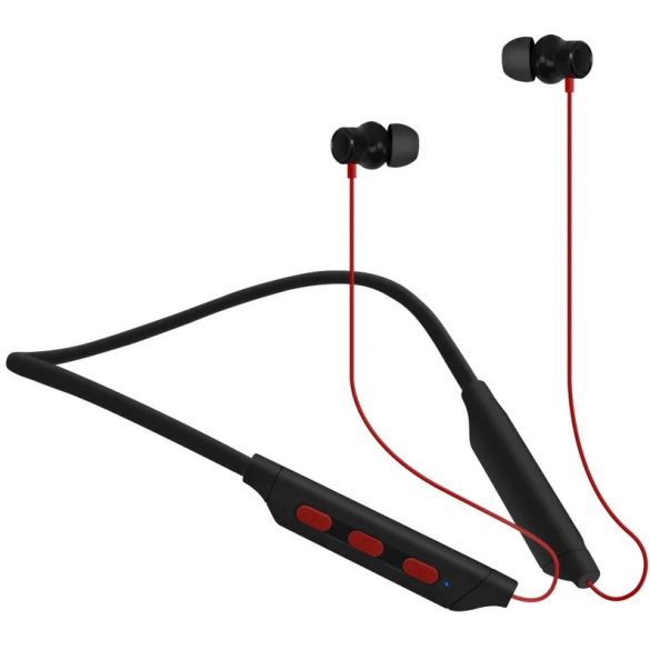 Bluetooth sztereó fülhallgató, v5.3, sportoláshoz, mikrofon, funkció gomb, hangerő szabályzó, zajszűrővel, mágneses, vízálló, Wooze Sport NeckBand, fekete/piros