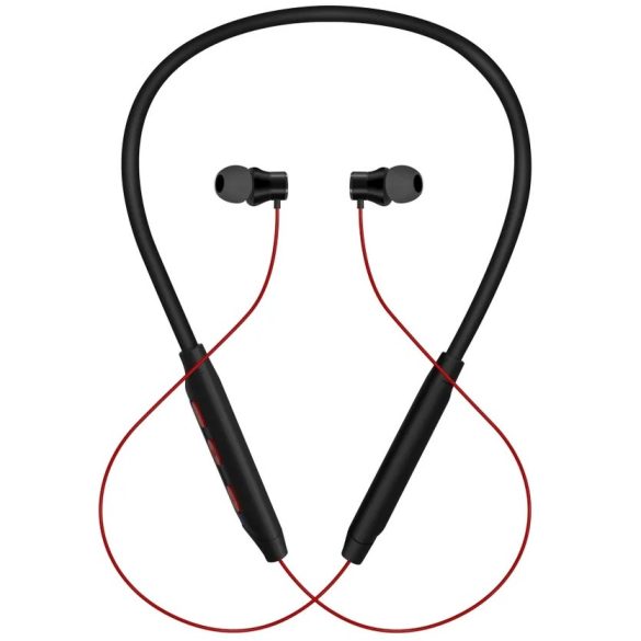 Bluetooth sztereó fülhallgató, v5.3, sportoláshoz, mikrofon, funkció gomb, hangerő szabályzó, zajszűrővel, mágneses, vízálló, Wooze Sport NeckBand, fekete/piros