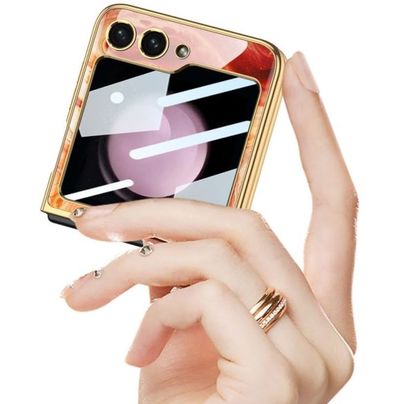 Samsung Galaxy Z Flip5 SM-F731B, Műanyag hátlap védőtok, márvány minta, TP Mood Marble, arany/lila