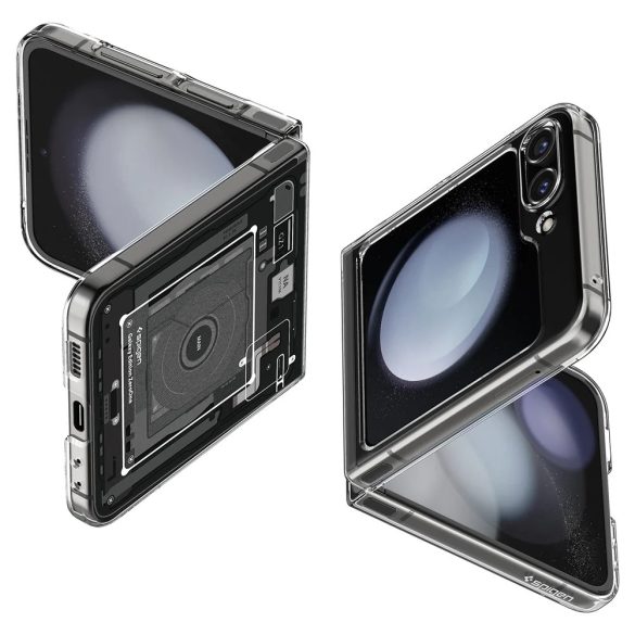Samsung Galaxy Z Flip5 SM-F731B, Műanyag hátlap védőtok + szilikon keret, Telefon belső minta, Spigen Airskin Zero One, átlátszó/füst