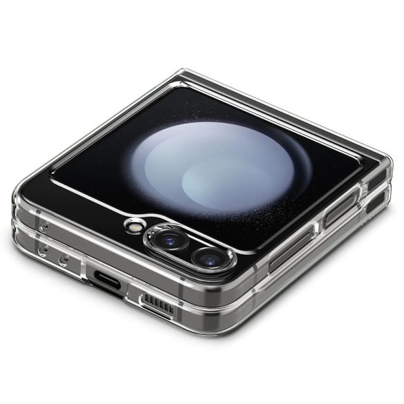 Samsung Galaxy Z Flip5 SM-F731B, Műanyag hátlap védőtok + szilikon keret, Telefon belső minta, Spigen Airskin Zero One, átlátszó/füst