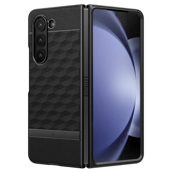 Samsung Galaxy Z Fold5 SM-F946B, Szilikon tok + műanyag keret, közepesen ütésálló, 3D hatszög minta, Spigen Caseology Parallax, fekete