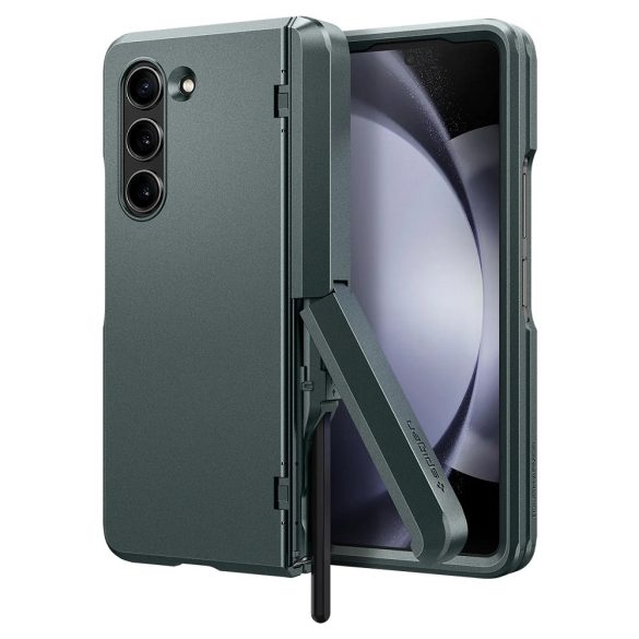 Samsung Galaxy Z Fold5 SM-F946B, Műanyag hátlap védőtok, közepesen ütésálló, zsanérvédő és kitámasztó, Ceruza tartó, Spigen Tough Armor Pro "P", sötétzöld