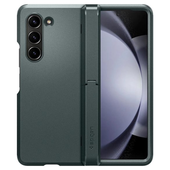 Samsung Galaxy Z Fold5 SM-F946B, Műanyag hátlap védőtok, közepesen ütésálló, zsanérvédő és kitámasztó, Ceruza tartó, Spigen Tough Armor Pro "P", sötétzöld