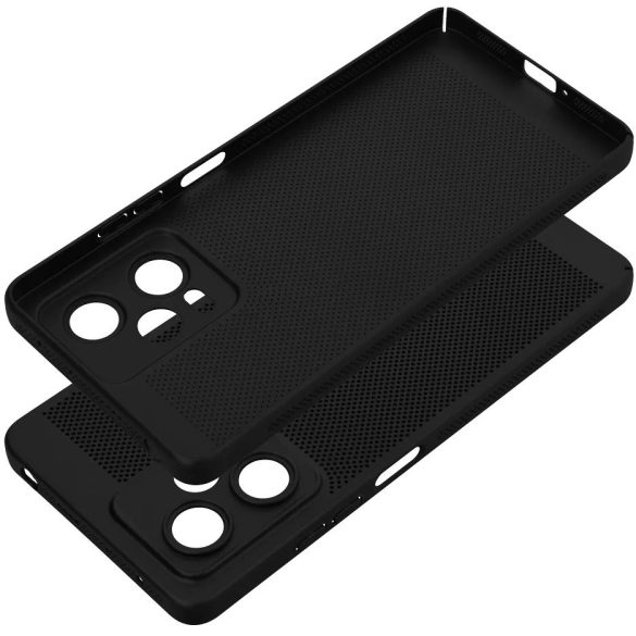 Xiaomi Redmi Note 12S, Műanyag hátlap védőtok, légáteresztő, lyukacsos minta, Breezy, fekete