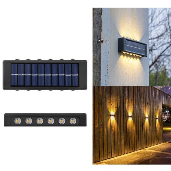 Napelemes kültéri fali solar lámpa, 12 LED-es, vízálló, meleg - sárga fényű, Wooze Light Side, fekete, 2 db / csomag