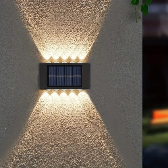 Napelemes kültéri fali solar lámpa, 12 LED-es, vízálló, meleg - sárga fényű, Wooze Light Side, fekete, 2 db / csomag
